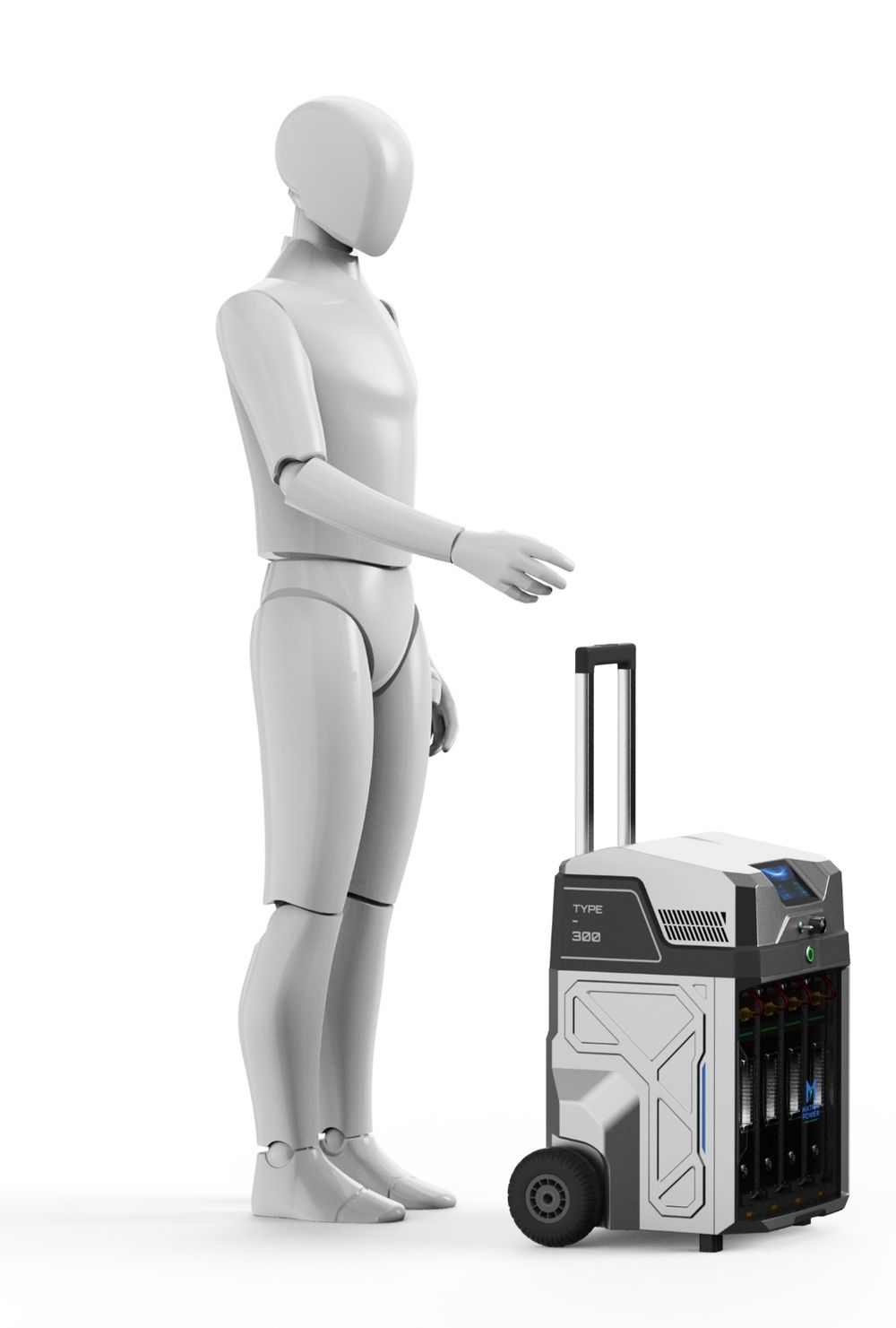 A standing figure beside the unit, showing it at roughly knee height